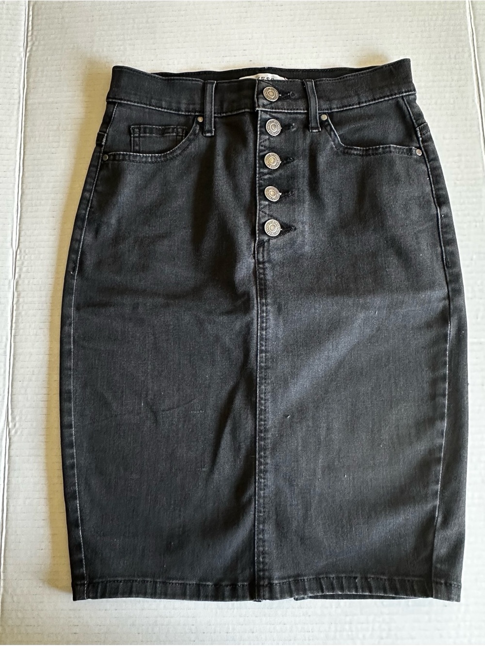Guess Black Button-Front Denim Pencil Skirt